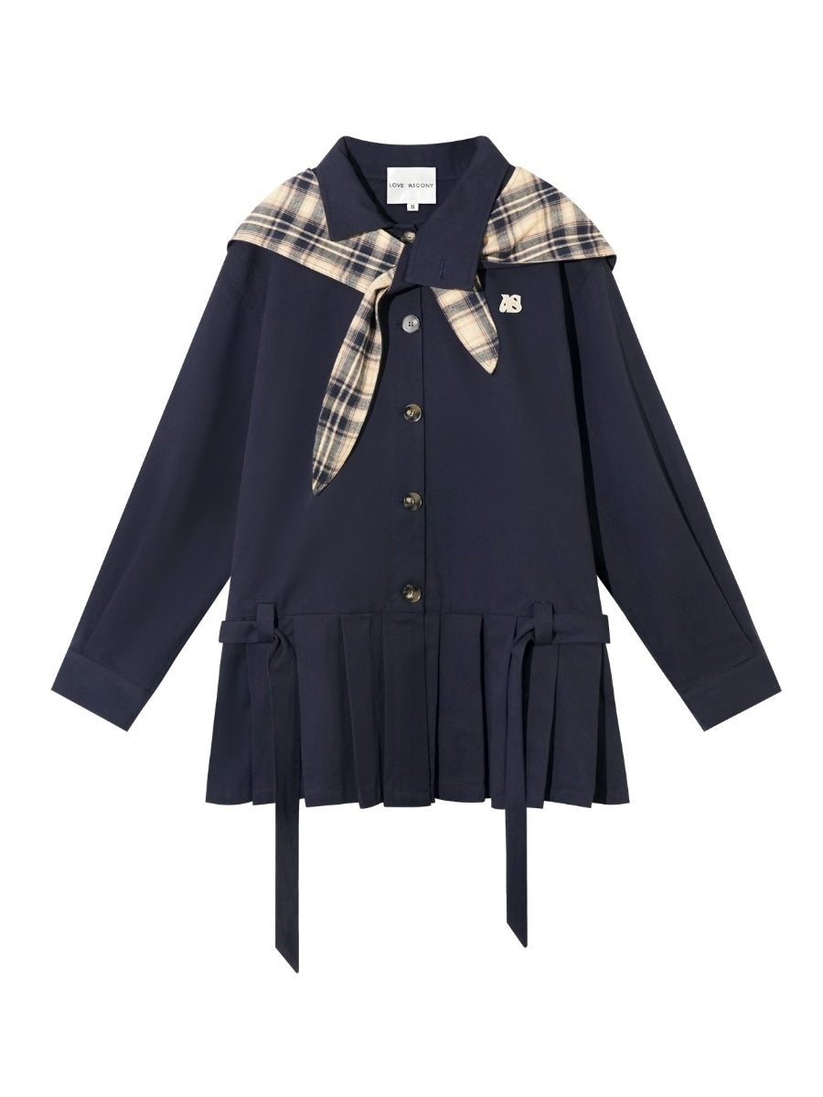 Detachable Bunny-Ear Pleated Trench Coat