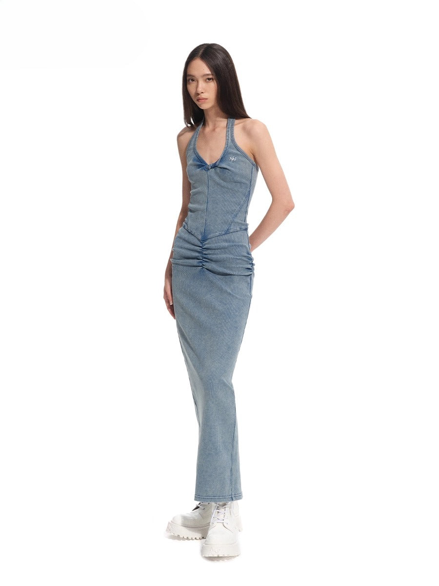 &quot;Feria Series&quot; Volcano V-Waist Pleated Halter Dress