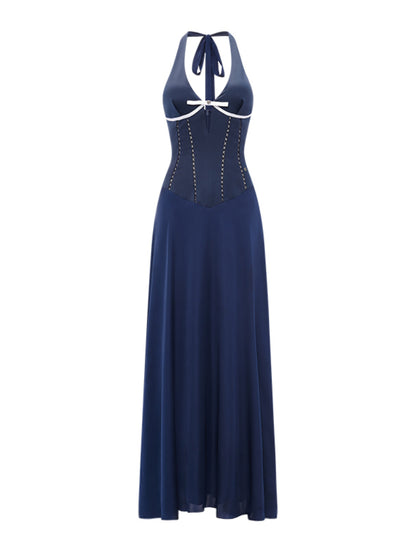 French V-Neck Halter Midi Dress