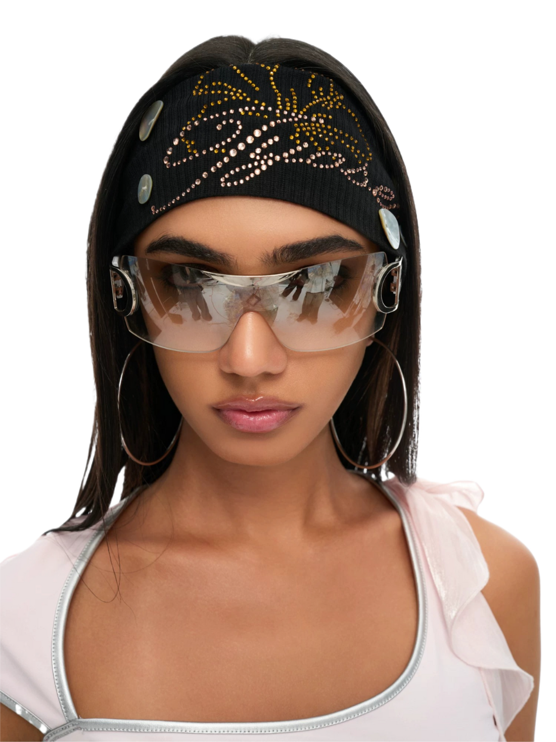 Shell Embellished Stretch Ribbed Headband