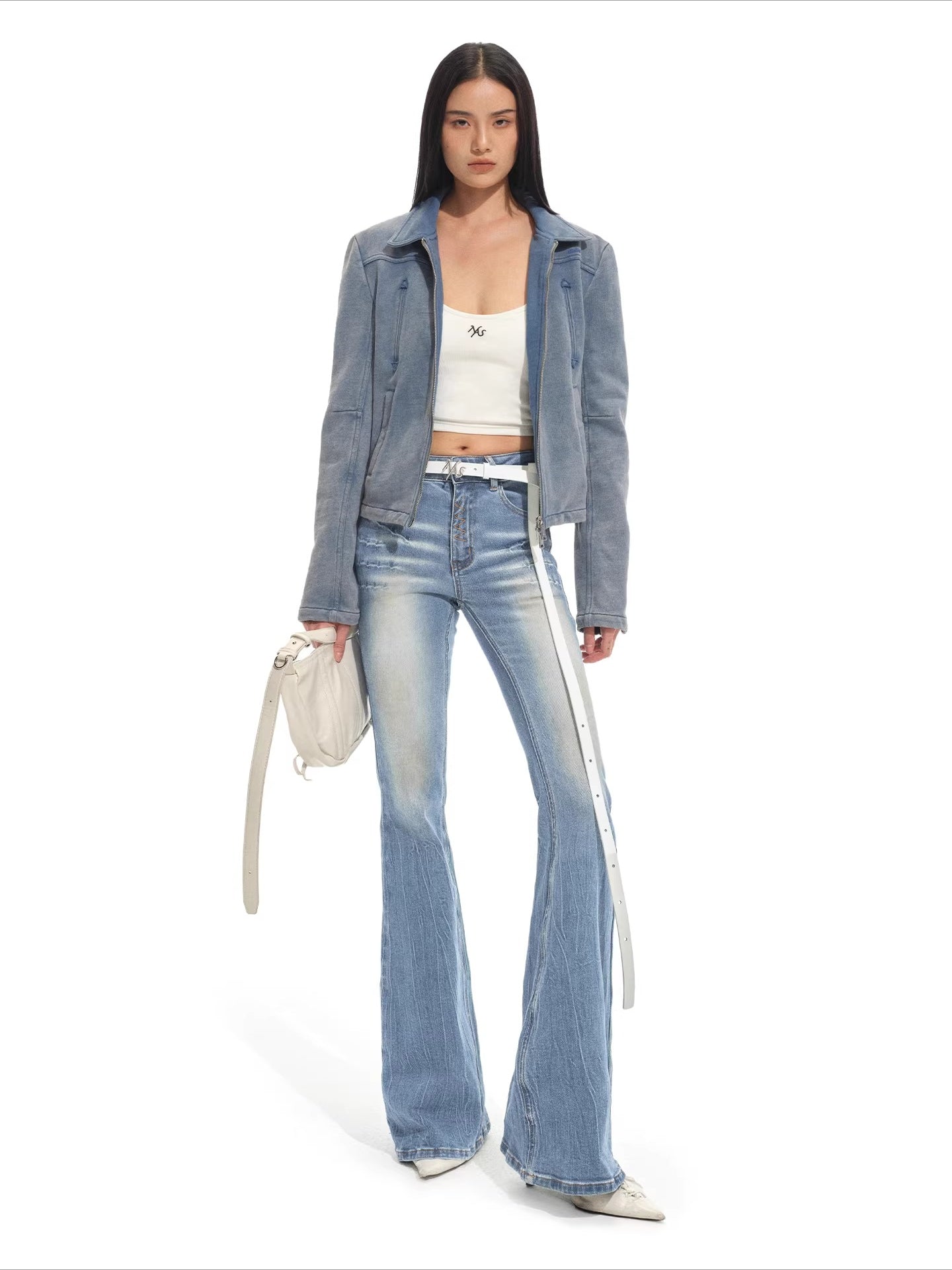 Classic Moto Collar Washed Cotton Knit Jacket