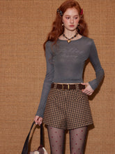 Plaid Suede Belted High-Waist A-Line Shorts - CHINASQUAD