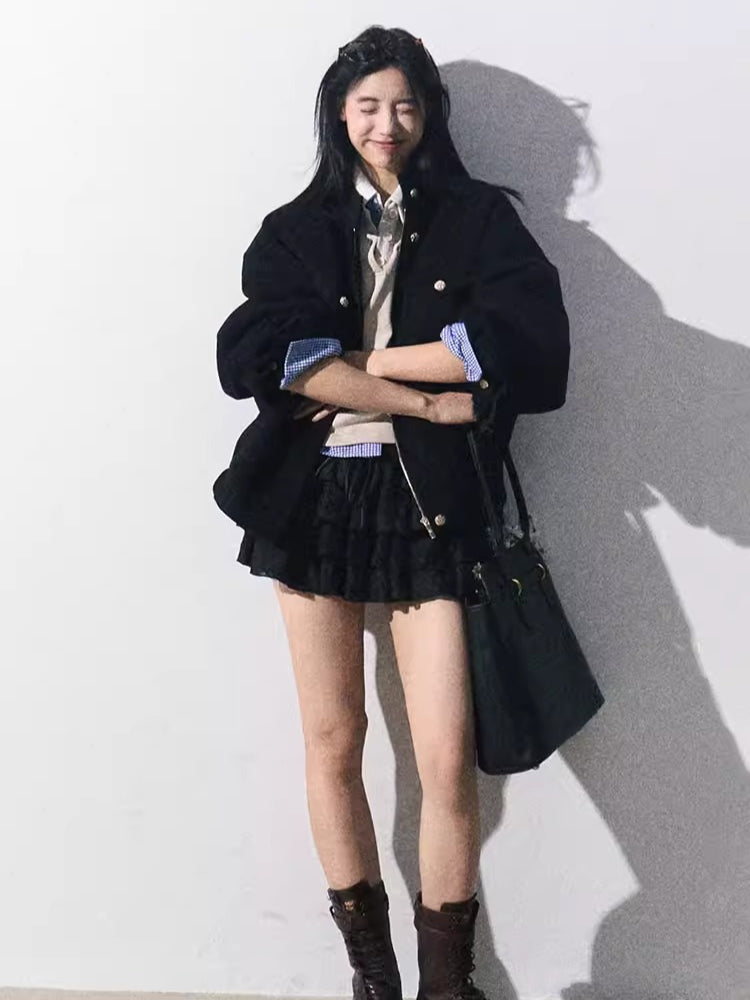 Wool-Blend Oversized Short Jacket