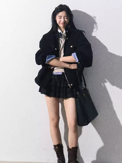 Wool-Blend Oversized Short Jacket