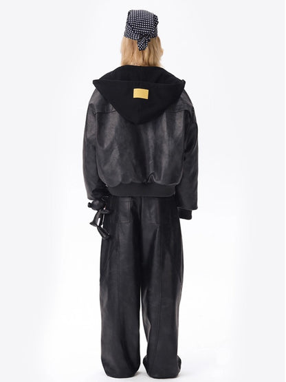 Faux Leather Straight-Leg Pants