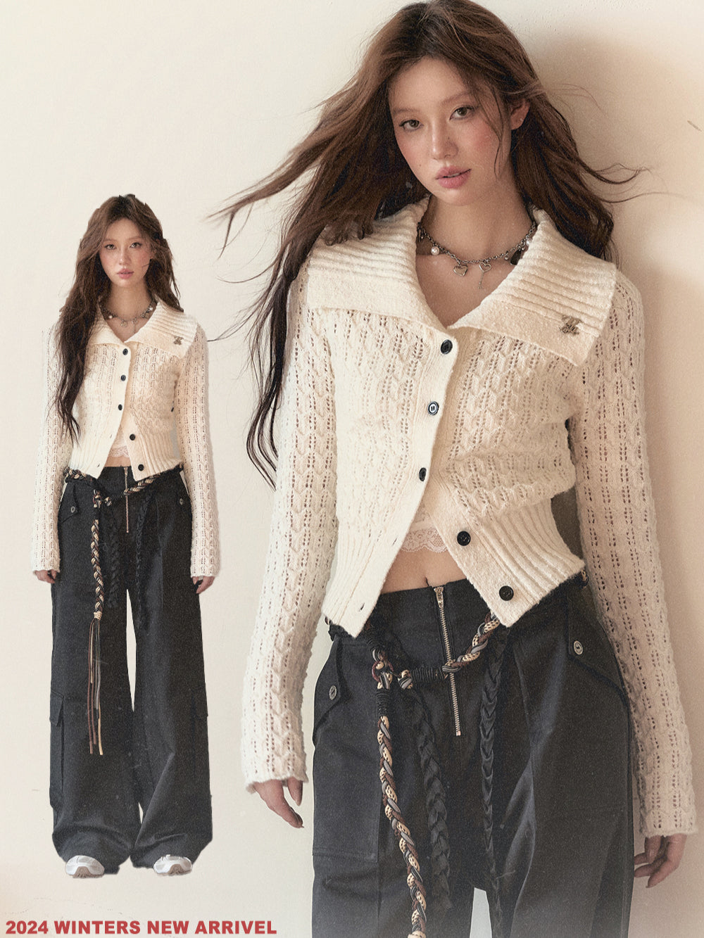 Lapel Collar Wool Short Knit Cardigan