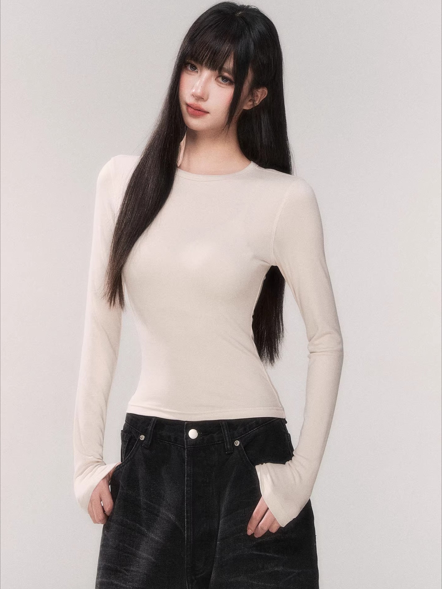 Waist-Cinching Long-Sleeve Crewneck Base Tee