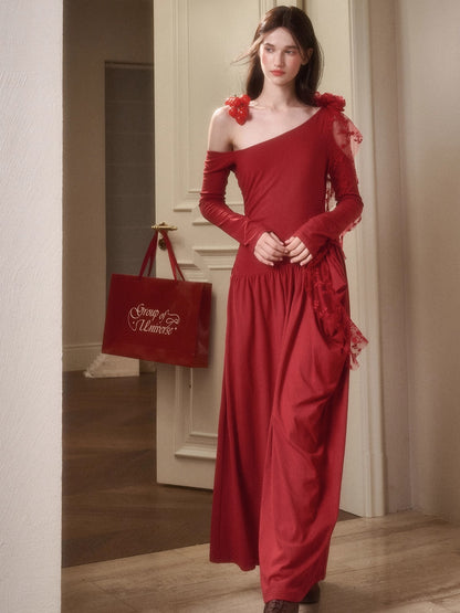 Berry Glaze Off-Shoulder Knit Maxi Dress