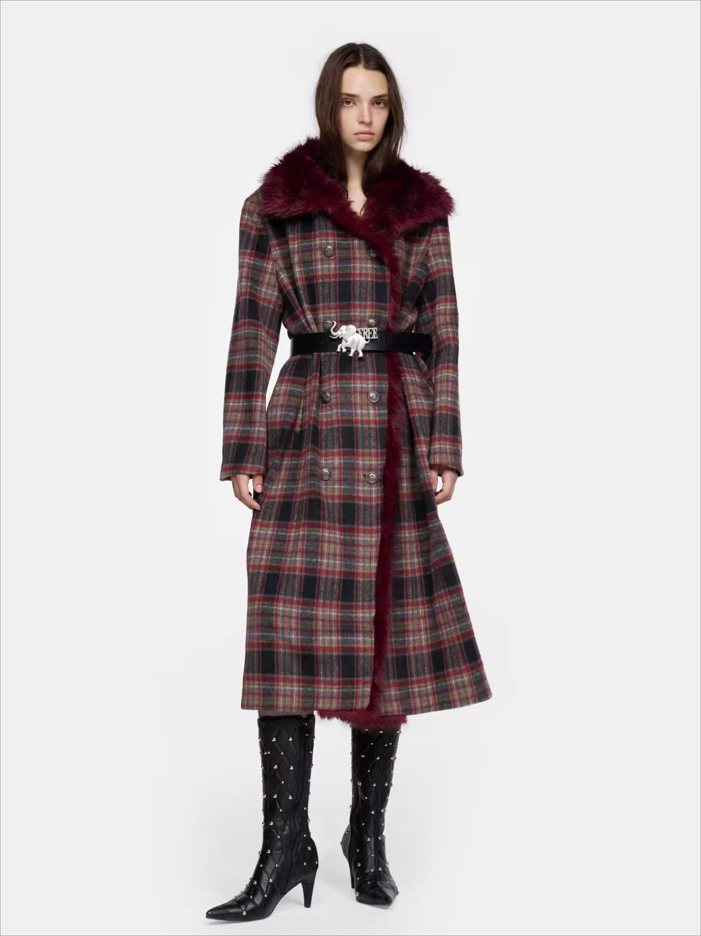 Detachable Fur Collar Wool-Blend Coat