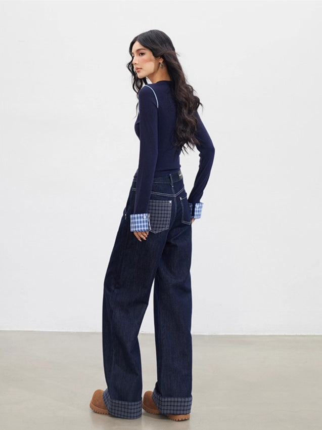 Plaid Embroidery Knit Cardigans