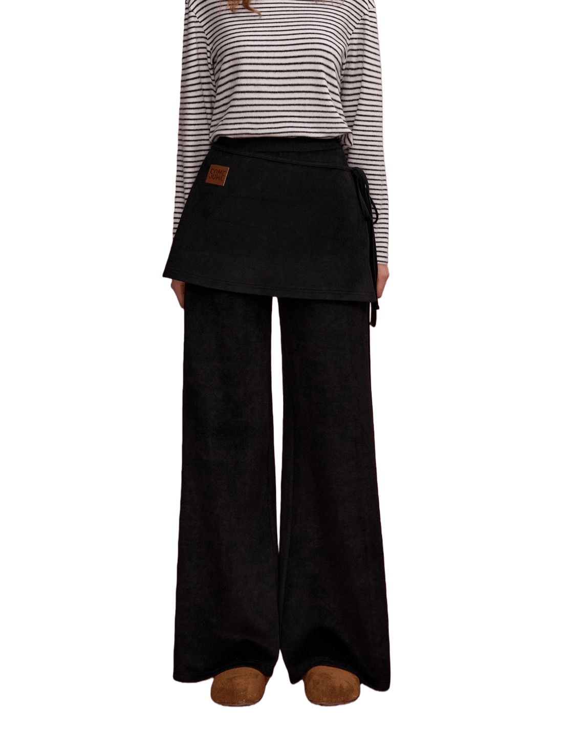 Detachable Scarf-Detail Flared Trousers