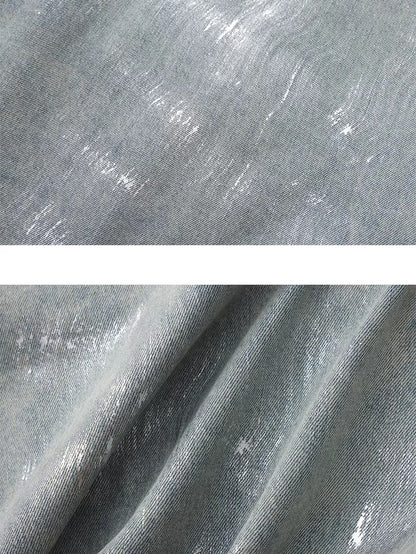 Silver-Foil Raw-Edge Oversized Denim Shirt