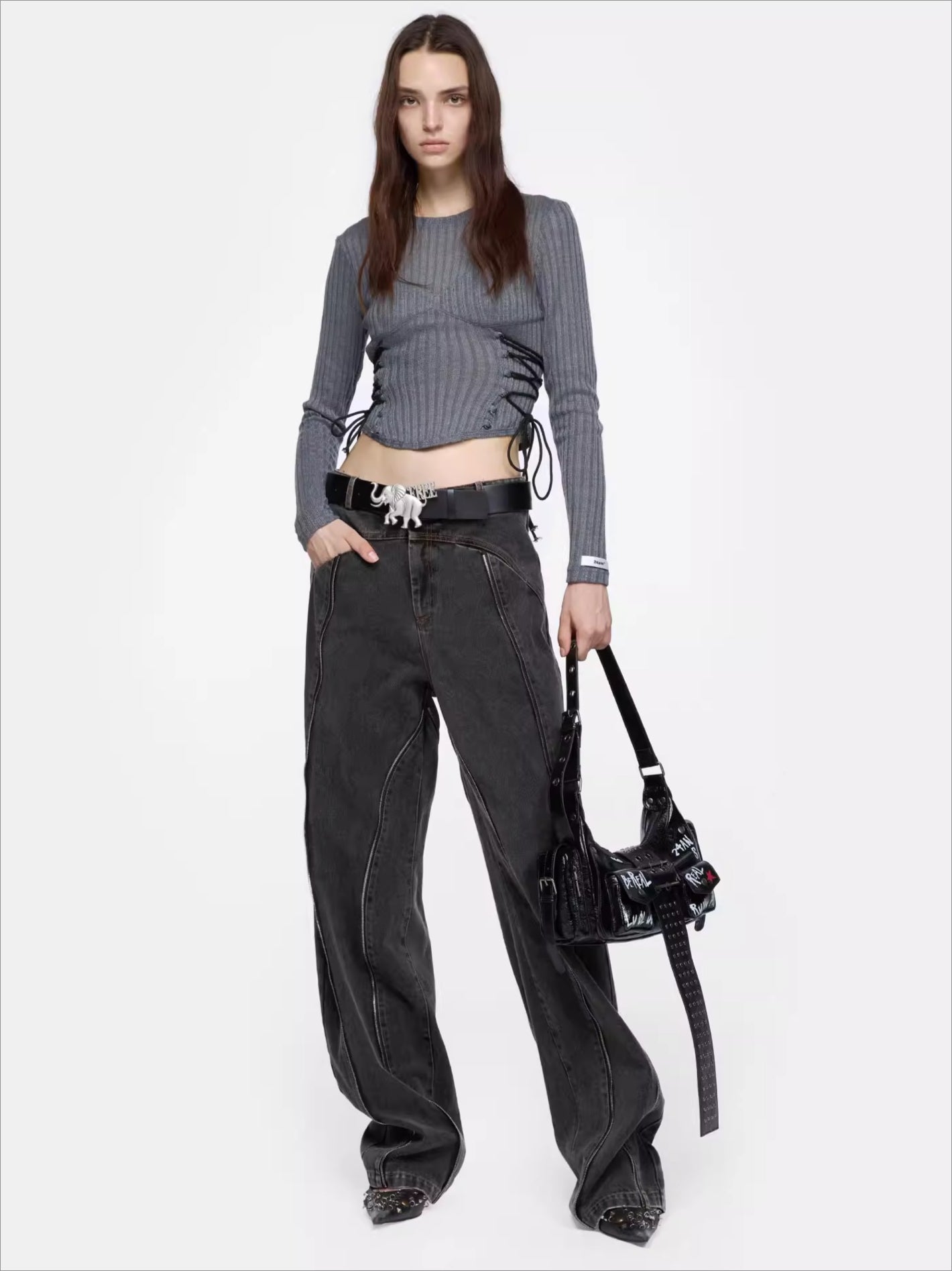 Panelled Curved-Leg Denim Jeans