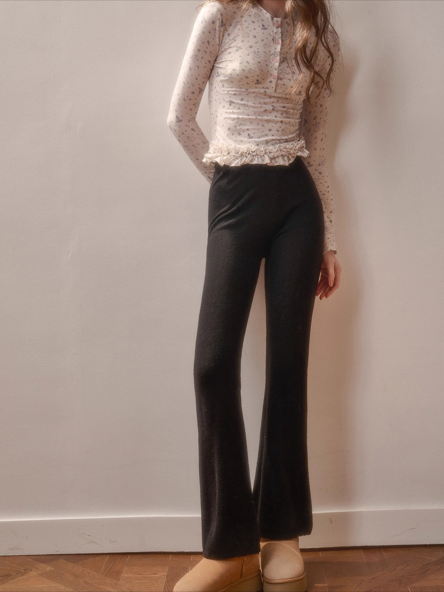 Wool-Blend Vintage Top &amp; Ruffle Pants Set