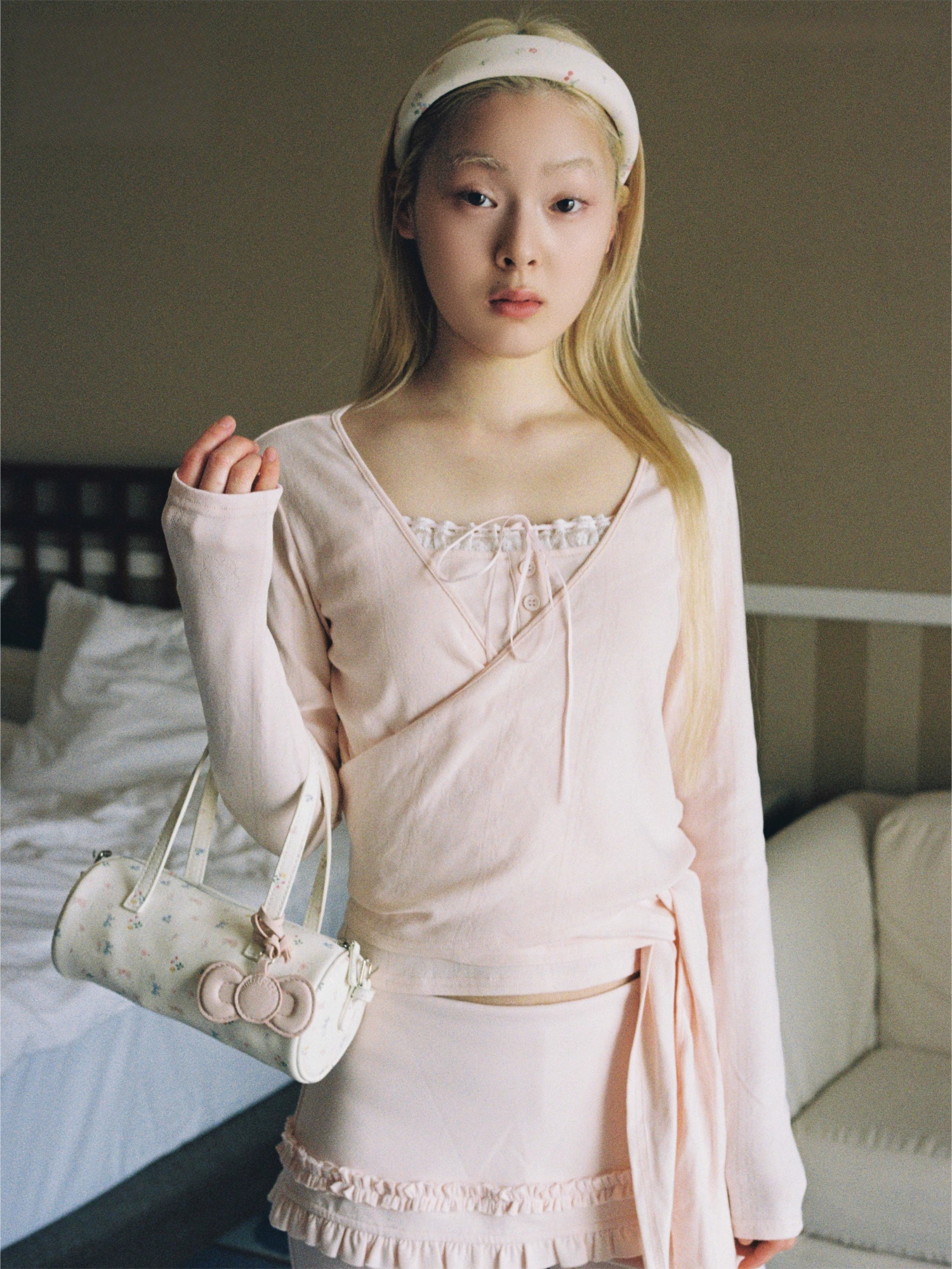 Bow-Accent Polka Dot &amp; Floral Barrel Bag