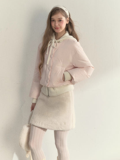 Glacier Pink Knit-Lined Hooded Down Jacket