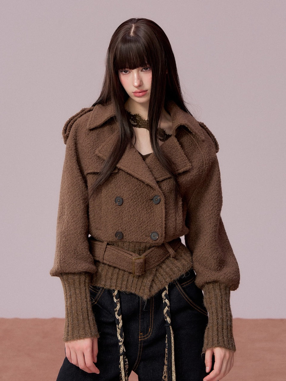 Wool-Blend Knit-Panel Jacket