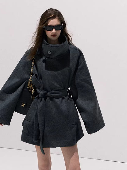 Stand-Collar Pure Wool Tailored Coat