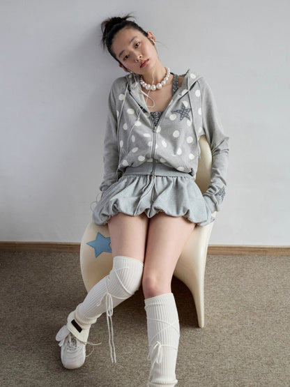 Polka Dot Spliced Zip-up Hoodie