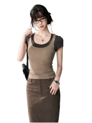 Contrast Trim Fitted Short Sleeve Tee