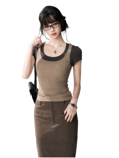 Contrast Trim Fitted Short Sleeve Tee