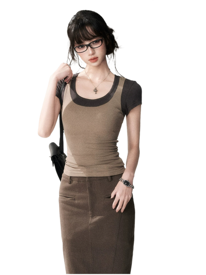 Contrast Trim Fitted Short Sleeve Tee