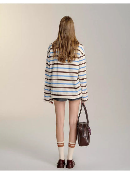 Striped Long-Sleeve Polo T-Shirt