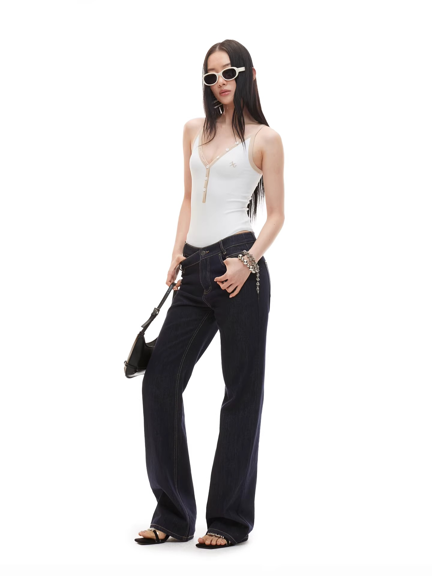 V-Neck Contrast Trim Fitted Bodysuit Tank