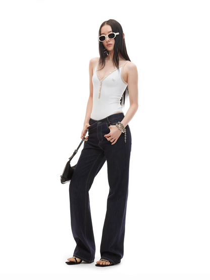 V-Neck Contrast Trim Fitted Bodysuit Tank
