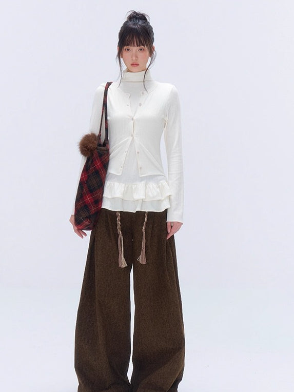 Faux Layered Ruffle-Trim Base Turtleneck