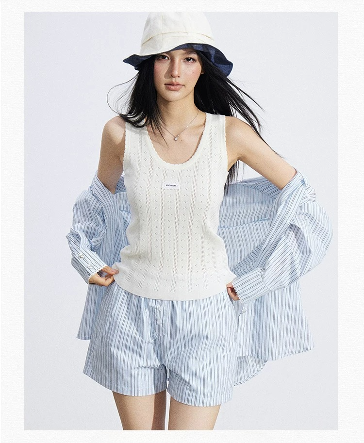 Lightweight Striped Polo Shirt &amp; Shorts Lounge Set