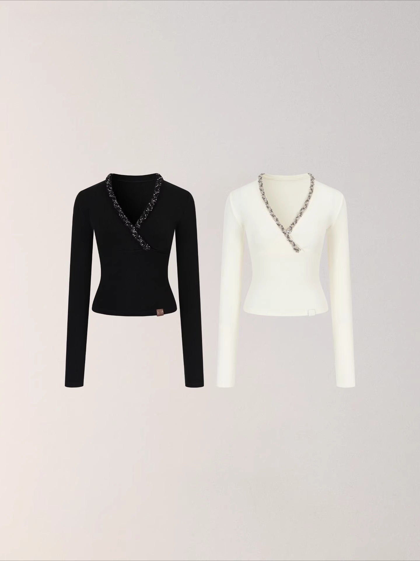 V-Neck Panelled Knit Long-Sleeve T-Shirt