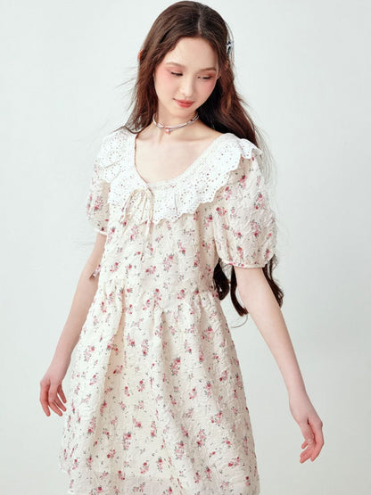 White Floral Babydoll &amp; Square-neck Dress