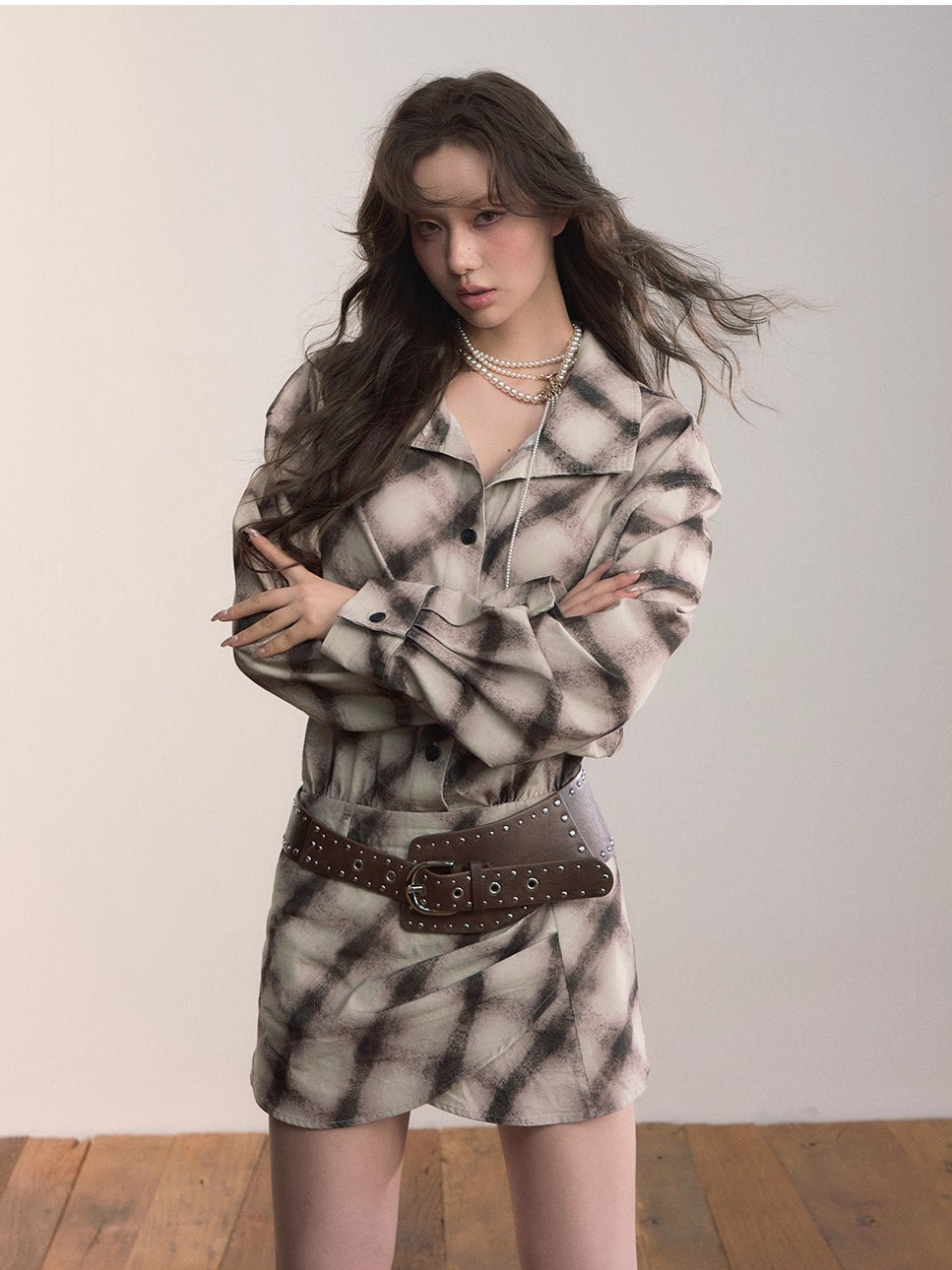 Plaid Irregular Hem Cotton Shirt Dress
