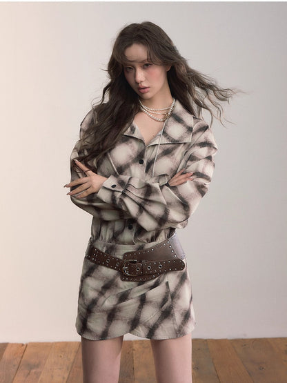Plaid Irregular Hem Cotton Shirt Dress