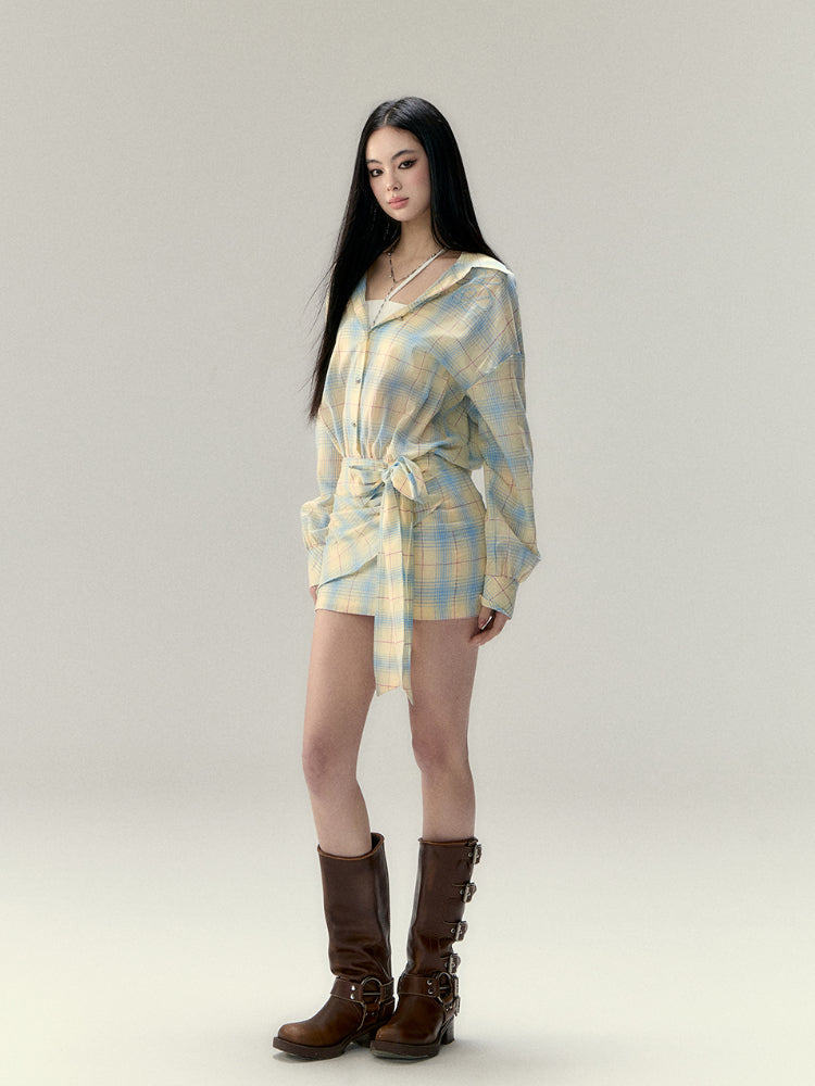 Yellow Tie Bow Shirt Dress