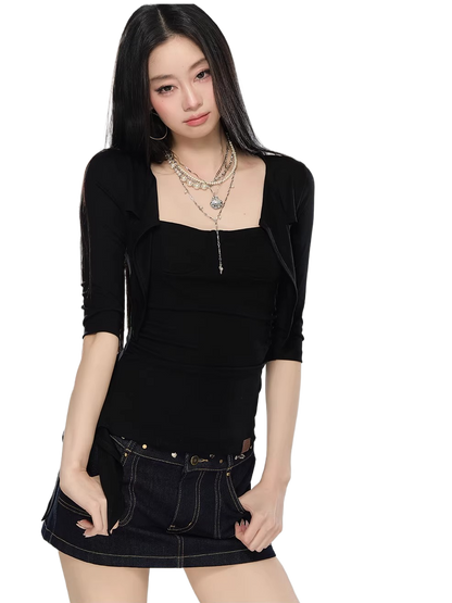 Layered Cut-Out Tie Detail Slim T-Shirt