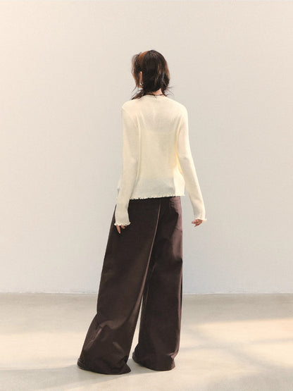 Turned-over Waist Straight-leg Casual Pants