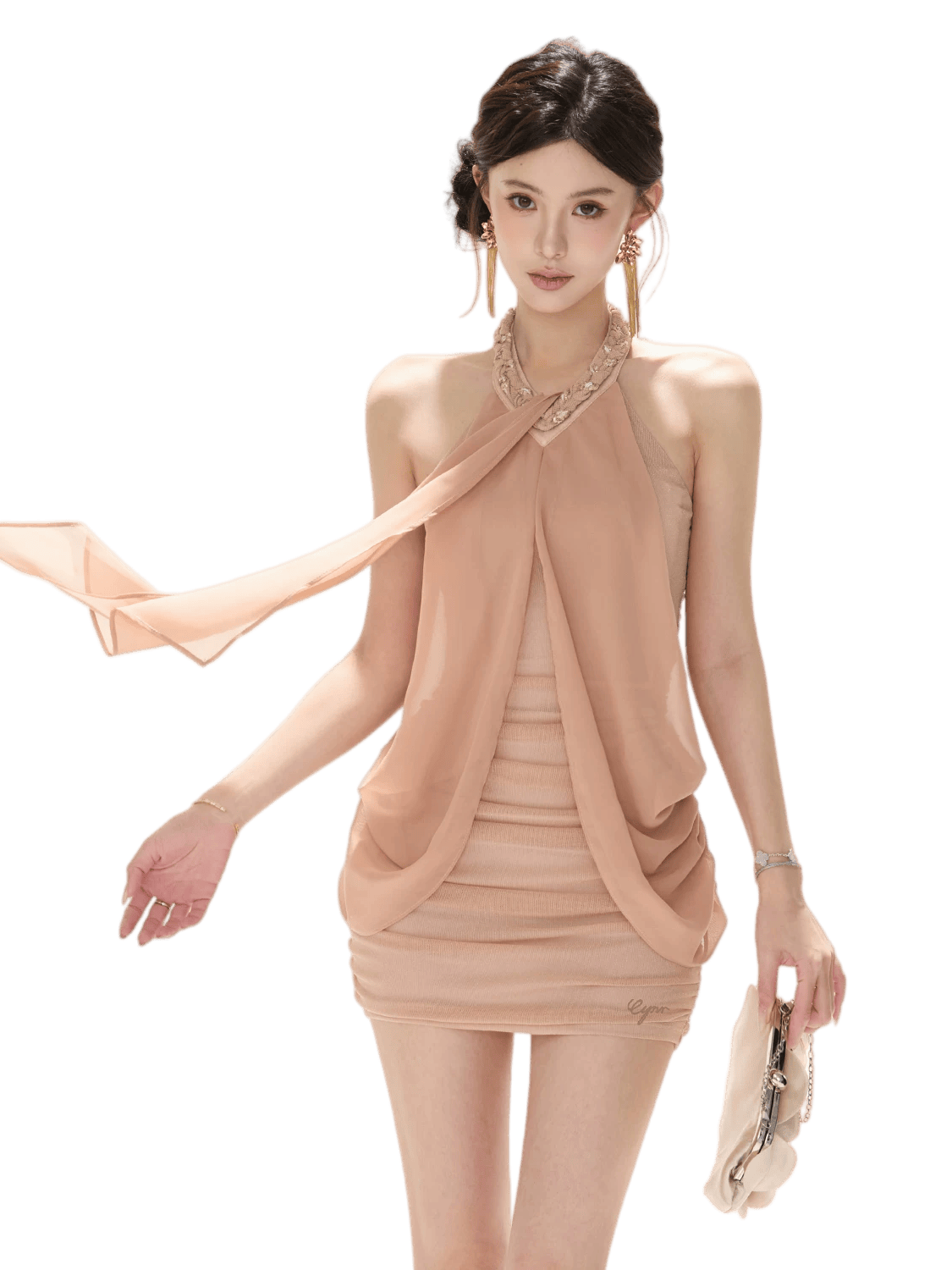 Vintage Heiress Halterneck Mesh Chiffon Ruched Bodycon Mini Dress – CHINASQUAD