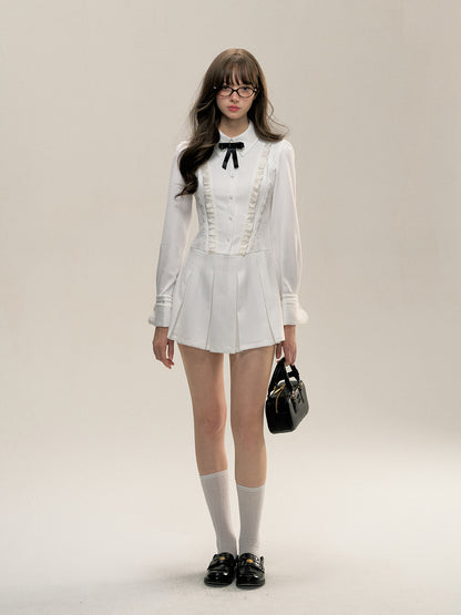 Off-white Pleated Shirt Collar Dress