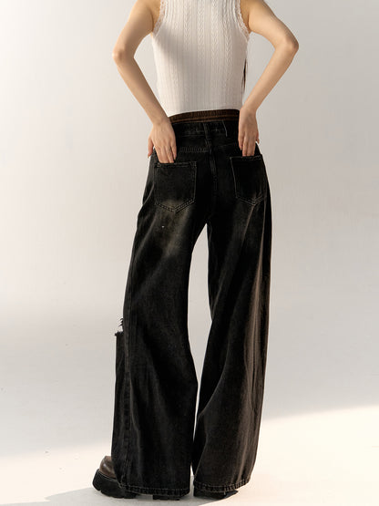 Color-Block Gradient High-Waist Wide-Leg Pants