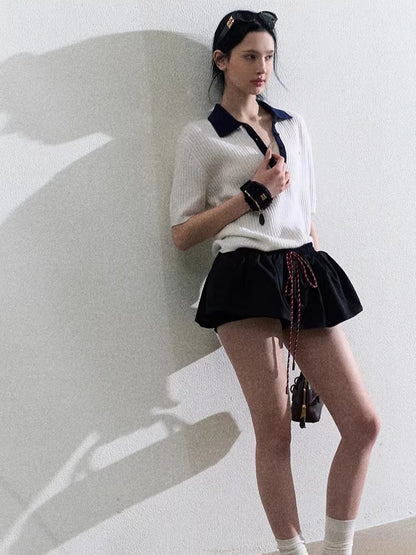 Drawstring Bubble Mini Skirt