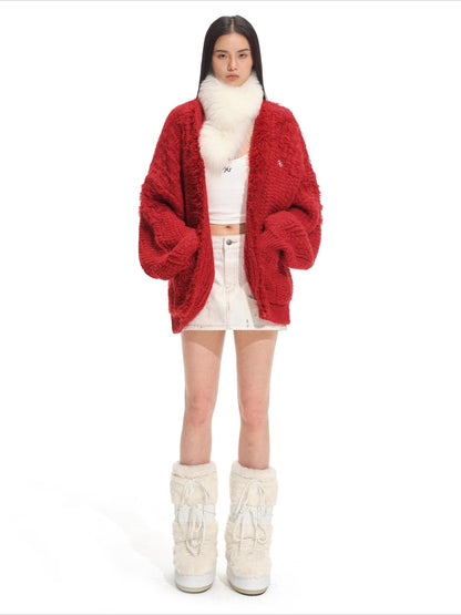 Polar Fur-Trimmed Knit Cardigan