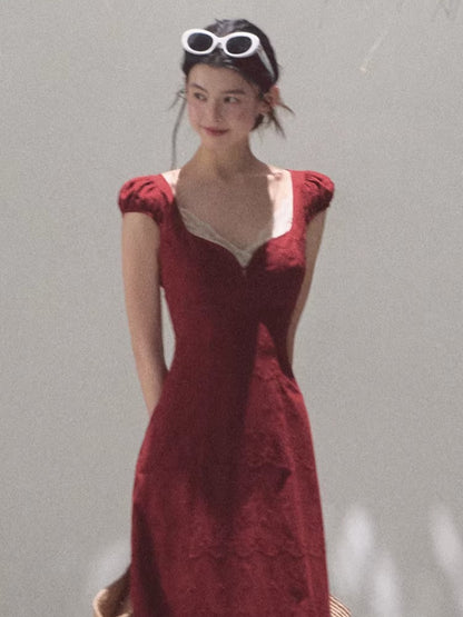 Cotton Bohemian Sash-Red Resort Tea Dress