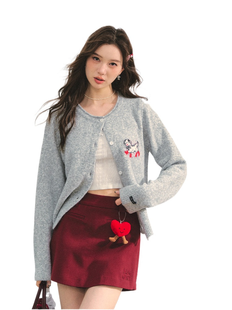 Crew Neck Dalmatian Jacquard Knit Cardigan - CHINASQUAD