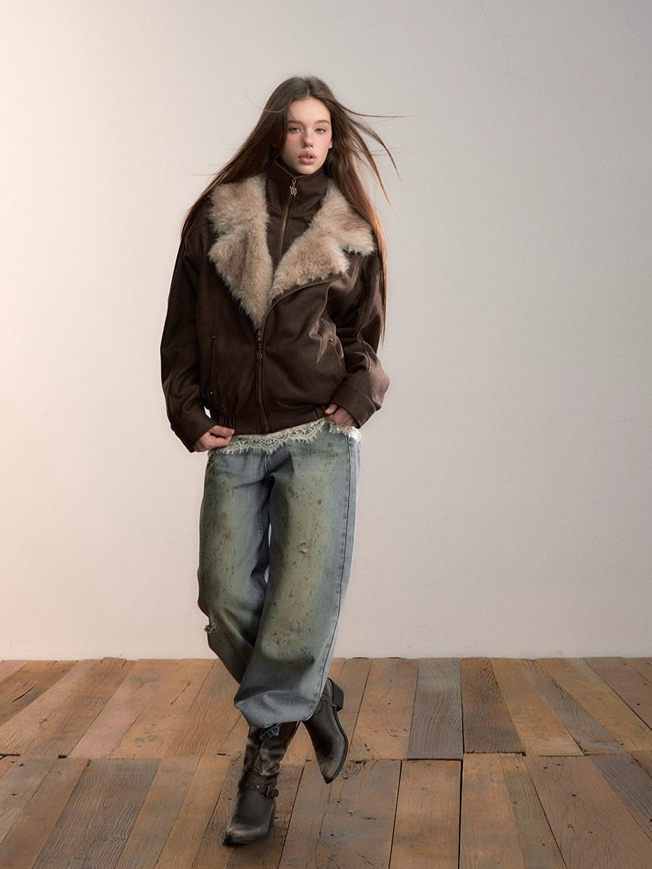 Faux Fur Collar Padded Two-in-One Jacket