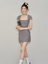 Grey Striped Lace Blouse & Half Skirt Set - CHINASQUAD