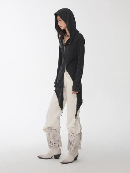 Washed Rhinestone Studded Deconstructed Hoodie Dress