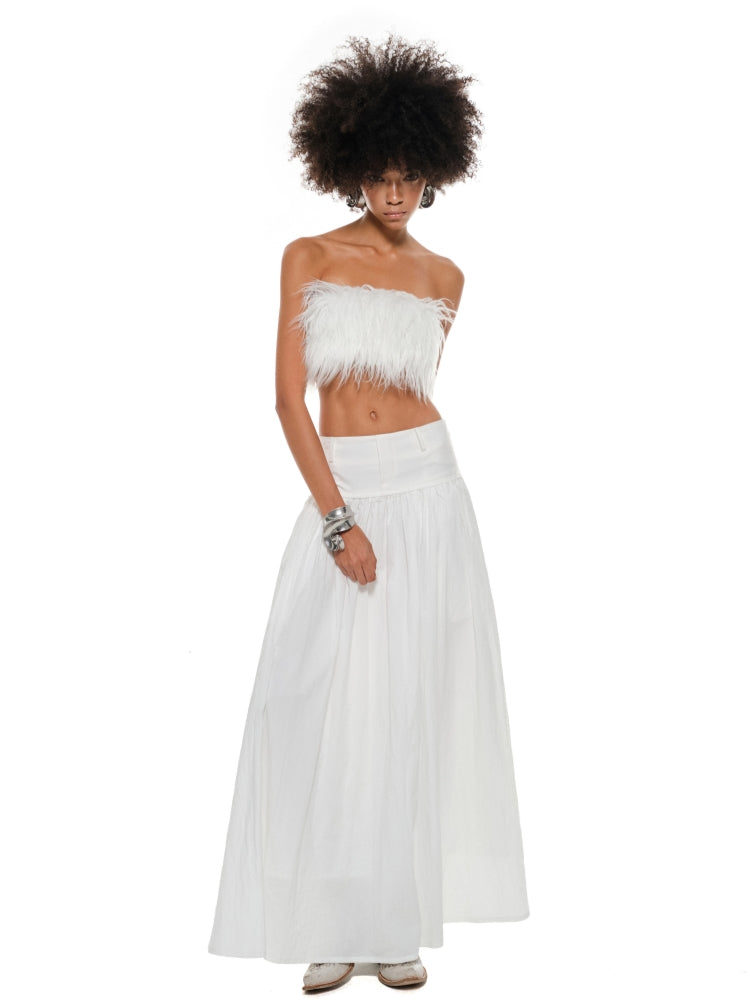 White Long Pleated A-Line Skirt