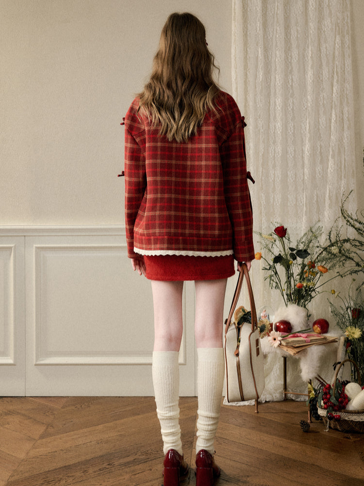 Cherry Bow Plaid Coat